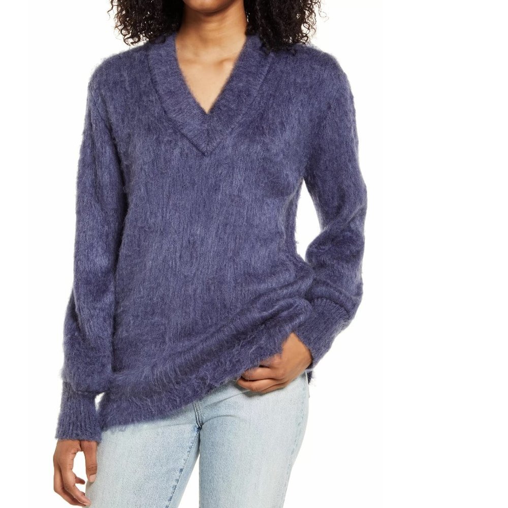 Bp. Deep V-Neck Fuzzy Tunic Sweater